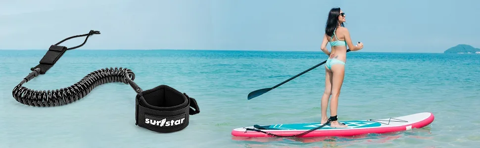 surfstar 10 Coiled SUP Leash, Paddleboard Ankle Leash Surfboard Leash, Stand Up Paddle Board Safety Ankle Strap - sup paddle board leash
