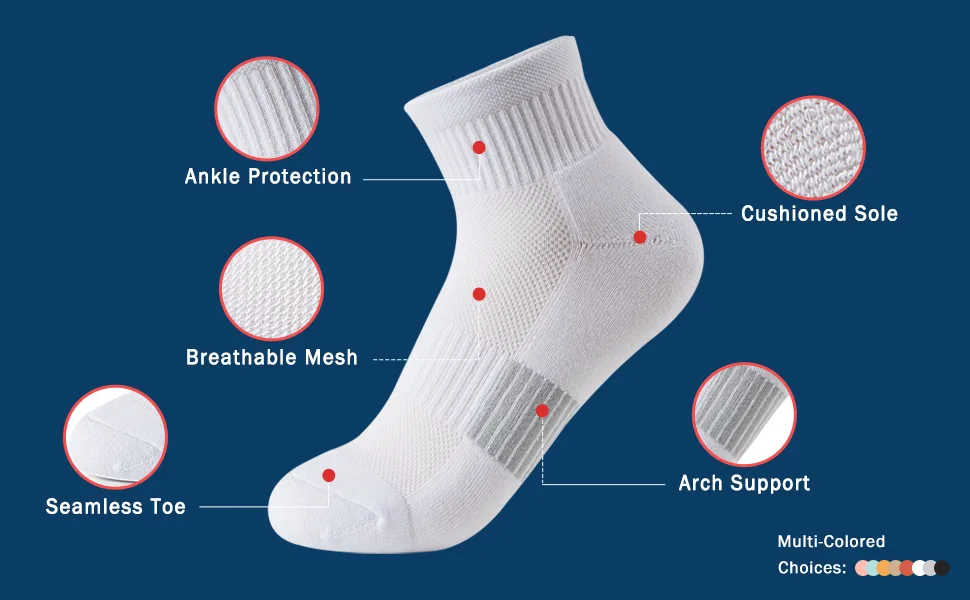 Gonii Ankle Socks Womens Athletic Thick Cushioned Running Hiking Low Cut 5-Pairs 6-8 5 Pairs Cool Colors - women athletic socks
