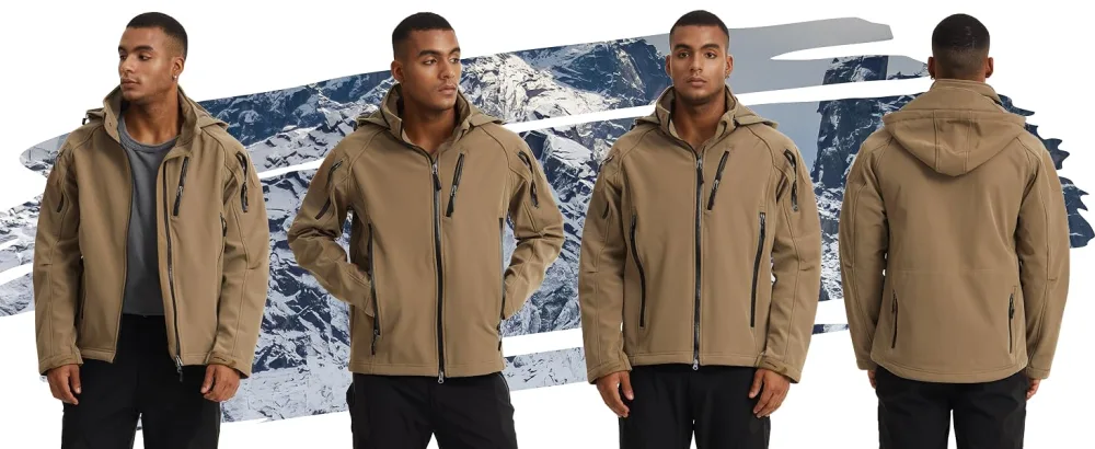 TACVASEN Men's Special Ops Tactical Jacket Water-Resistant Softshell Hiking Detachable Hoodie Fleece Jacket X-Large Green - 057-5