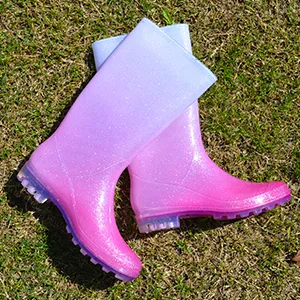 K KomForme Womens Knee High Waterproof Rain Boots Glitter, Matte and Gradient 10 Glitter Black - product information 9
