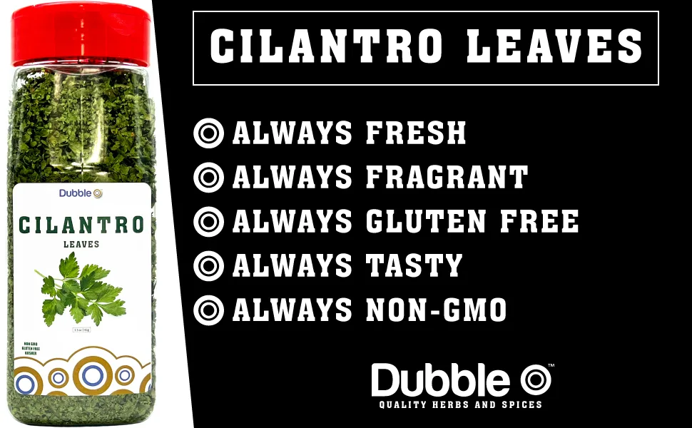 Cilantro Leaves/Flakes - 1.5 oz - Non GMO, Kosher, Halal, and Gluten Free - Dubble O Brand - Header 970 by 600