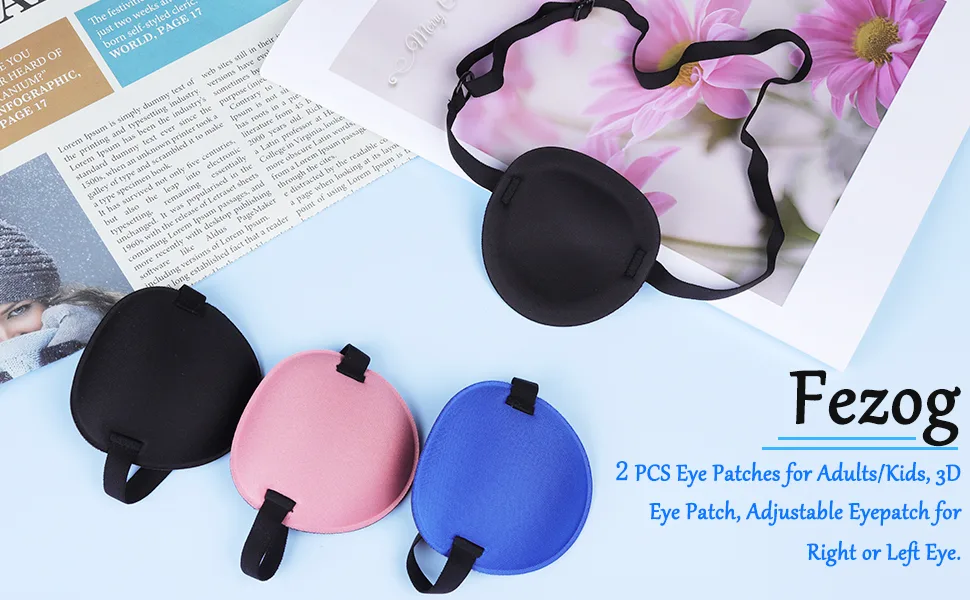 2 Pcs Eye Patches, 3D Eye Patch for Adults/Kids Adjustable Eyepatch for Right or Left Eye Amblyopia Lazy Patch Black+black - Eye Patches For Adults