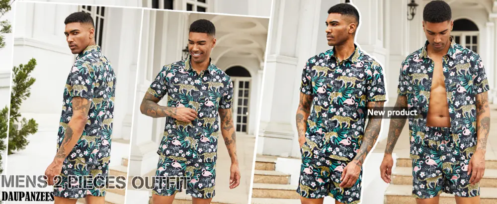 Daupanzees Men's Luxury Casual Button Down Short Sleeve Hawaiian Shirt Suits Gold X-Large - product information 17