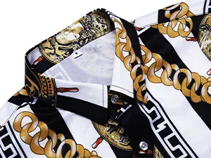 Daupanzees Men's Luxury Casual Button Down Short Sleeve Hawaiian Shirt Suits Gold X-Large - neck