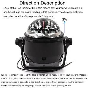DETUCK Boat Compass Dashboard Marine Compass for Boat Compass Dash Mount Night Lighting - boat compass