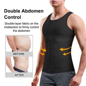 Eleady Men's Compression Shirt Undershirt Slimming Body Shaper Athletic Workout Shirts Tank Top Sport Vest with Zipper Large Black - product information 22
