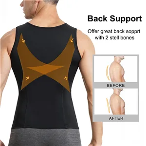 Eleady Men's Compression Shirt Undershirt Slimming Body Shaper Athletic Workout Shirts Tank Top Sport Vest with Zipper Large Black - product information 23