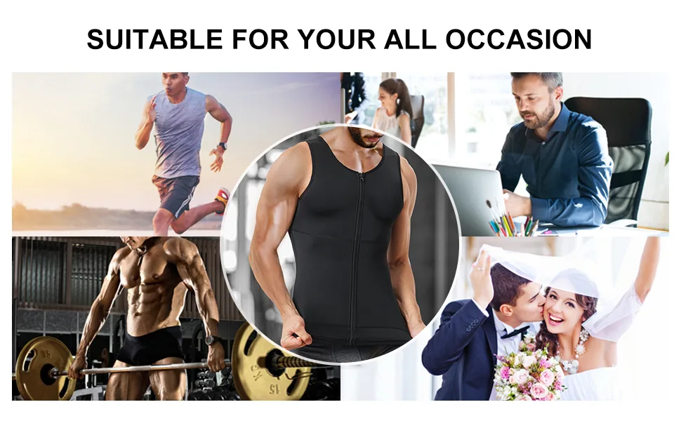 Eleady Men's Compression Shirt Undershirt Slimming Body Shaper Athletic Workout Shirts Tank Top Sport Vest with Zipper Large Black - product information 24