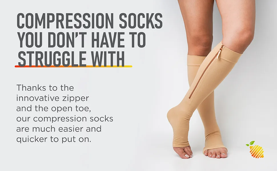 Lemon Hero Short Zipper Compression Socks for Women and Men Open Toe 15-20 mmhg Medical Zippered Compression Socks 2X-Large (1 Pair) Biege-short - COMPRESSION SOCKS
