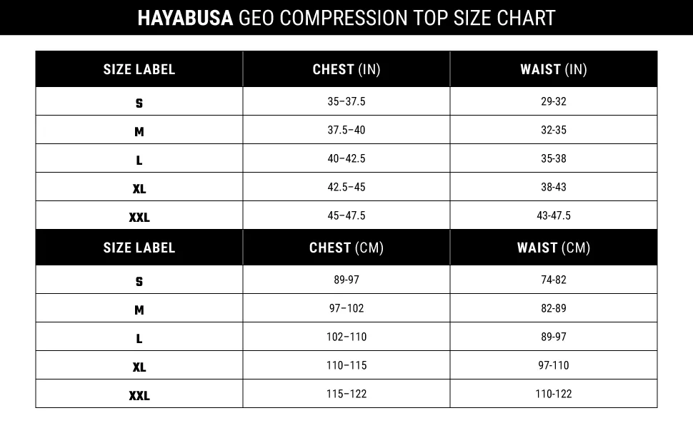 Hayabusa Geo Short Sleeve BJJ Rash Guard Small Red - Size Chart