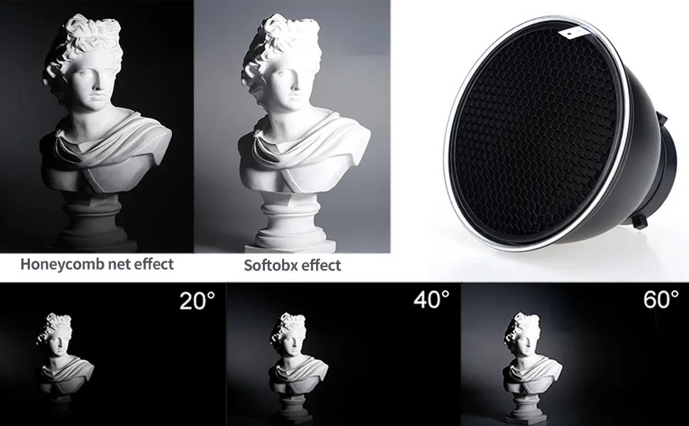 Godox 7"/18cm Standard Reflector Diffuser with Honeycomb Grid 20/40/60 Degree for Bowens Mount Studio Light Strobe Flash - Honeycomb