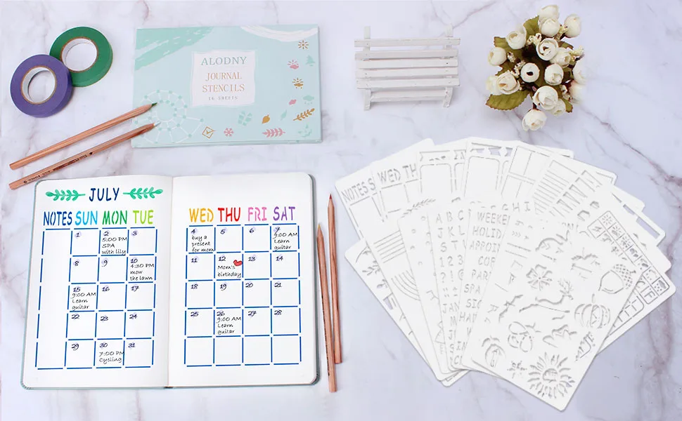 16Pcs Journal Stencils Set - Time Saving Bullet Journaling Supplies/Accessories Kit -Ultimate Productivity Planner Stencil for Bullet Journal Stencils A5 Dotted Journals - Journal Stencils Set - Time Saving Journaling Supplies/Accessories Kit
