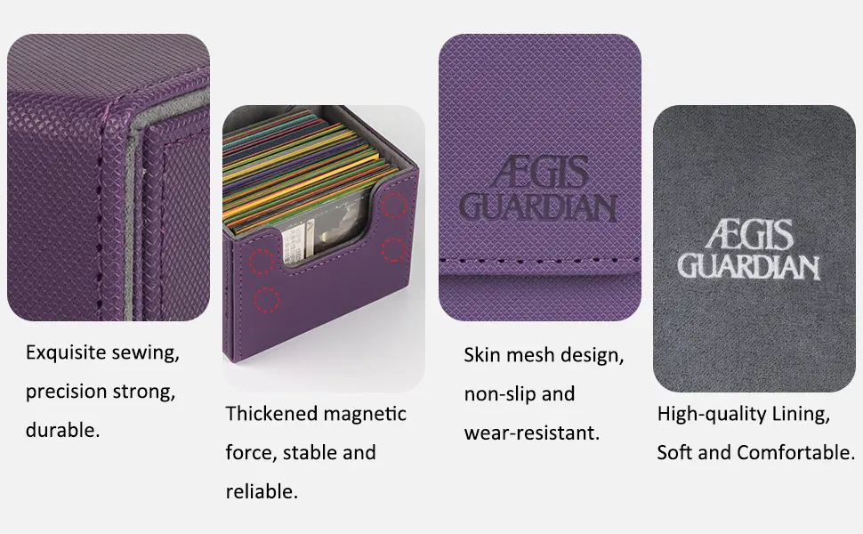 AEGIS GUARDIAN Commander Deck Box Magic Deck Box for MTG TCG Holds 100+ Sleeved Cards Leather Card Deck Box for Collectible Cards Deck, Purple 6 - product information 2