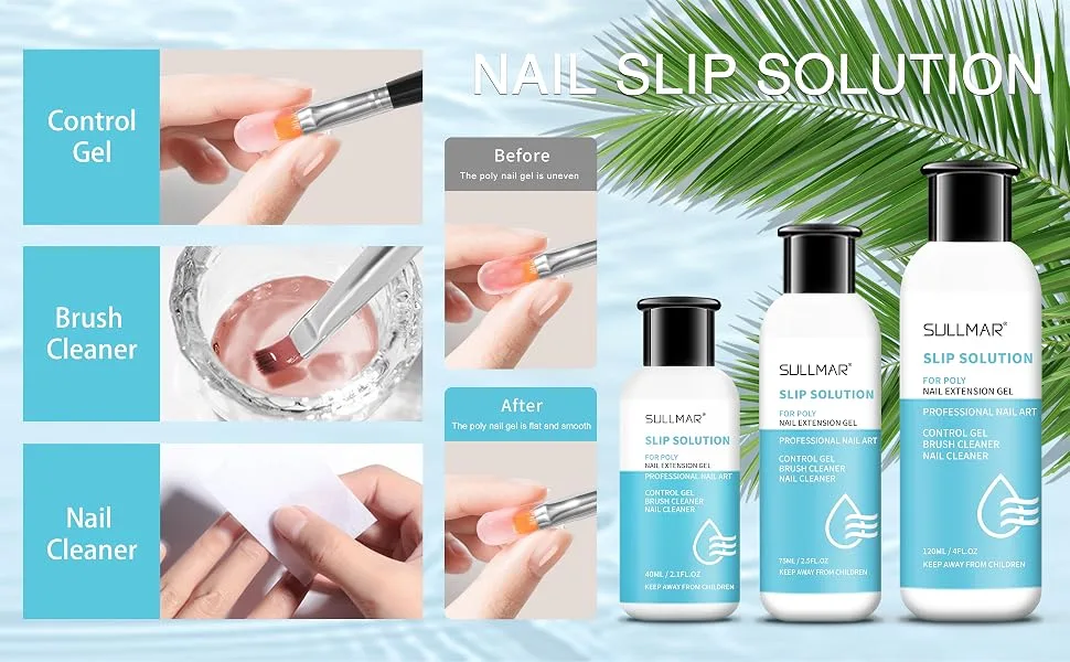 SULLMAR Slip Solution Liquid Poly Nail Gel Slip Solution for Poly Nail Gel Nails Slip Solution for Poly Nail Gel Nails Nail Slip Solution (40ml/1.35FL.OZ) Slip Solution 40ml/1.35FL.OZ - Poly gel nail liquid slip solution