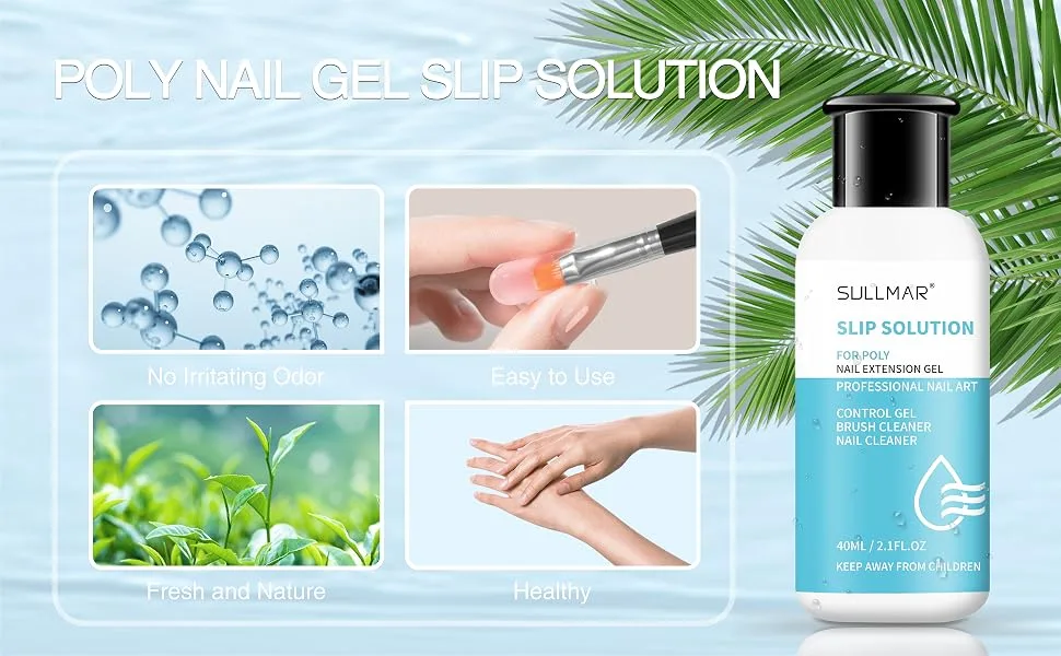 SULLMAR Slip Solution Liquid Poly Nail Gel Slip Solution for Poly Nail Gel Nails Slip Solution for Poly Nail Gel Nails Nail Slip Solution (40ml/1.35FL.OZ) Slip Solution 40ml/1.35FL.OZ - poly gel slip solution
