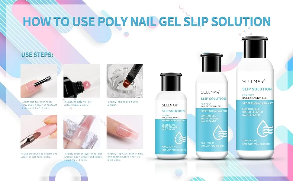 SULLMAR Slip Solution Liquid Poly Nail Gel Slip Solution for Poly Nail Gel Nails Slip Solution for Poly Nail Gel Nails Nail Slip Solution (40ml/1.35FL.OZ) Slip Solution 40ml/1.35FL.OZ - poly gel slip solution