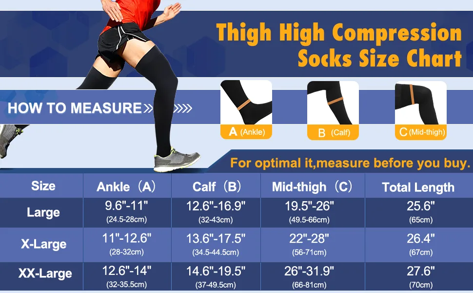 2 Pairs Thigh High Men's Compression Socks 20-30 mmHg Compression Stockings with Silicone Grip Men's Dress Socks for Swelling Closed Toe Medium - product information 4