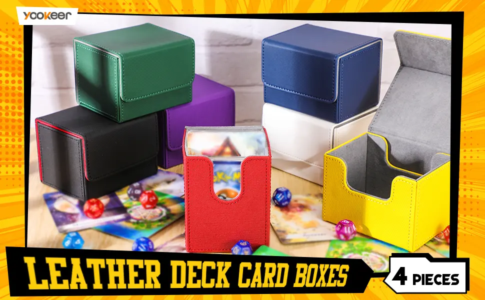 Yookeer 4 Pieces Leather Deck Card Boxes Cards Deck Game Box for Collectible Playing Card Box Compatible with MTG Commander Decks (Pink, Orange, Sand, Gray, Horizontal) Gray,Orange,Pink Horizontal - product information 1