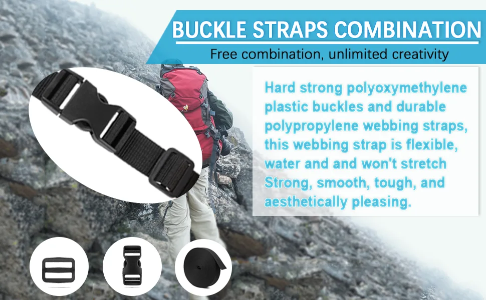 Buckle Straps 1 Inch, Webbing Straps Polypropylene 11 Yards, 6 PCS Adjustable Side Release Plastic Buckles, 12 PCS Tri-Glide Slide Clip, Heavy Duty Straps with Buckles - Buckle Straps 1 Inch Webbing Straps 11 Yards 6 PCS Adjustable Side Release Plastic Buckles 12 PCS