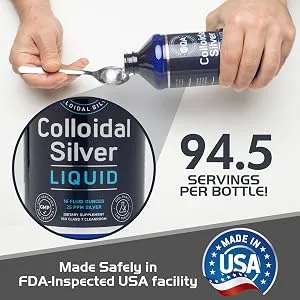 QA Colloidal Silver Liquid for Immune Support - 25 PPM Pure Colloidal Silver Supplement - 94.5 Servings - 16oz - Clear Nano Silver Solution - Líquido de plata coloidal para apoyo inmunológico.