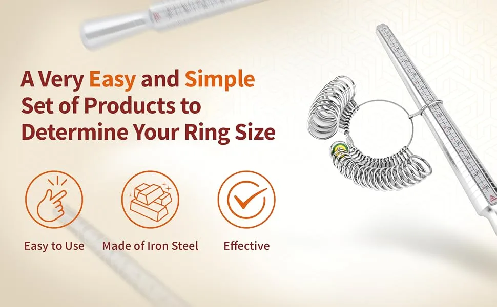 Metal Ring Sizer Measuring Tool Ring Sizer Measuring Tool Set, Ring Gauges with Finger Sizer Mandrel Ring Sizer Tools for Jewelry Sizing Measuring Metallic - A very easy and simple set of products to determine your ring size