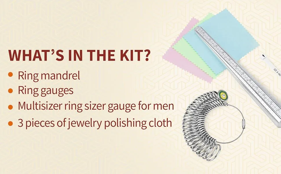 Metal Ring Sizer Measuring Tool Ring Sizer Measuring Tool Set, Ring Gauges with Finger Sizer Mandrel Ring Sizer Tools for Jewelry Sizing Measuring Metallic - Ring Sizer Kit