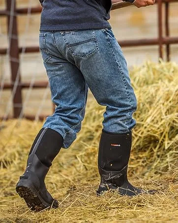 HISEA Rain Boots for Women Mid Calf Rubber Boots Waterproof Neoprene Insulated Barn Boots for Mud Working Gardening 8 Black - mens rain boots waterproof