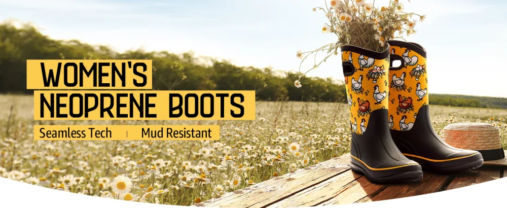 HISEA Rain Boots for Women Mid Calf Rubber Boots Waterproof Neoprene Insulated Barn Boots for Mud Working Gardening 8 Black - rain boots