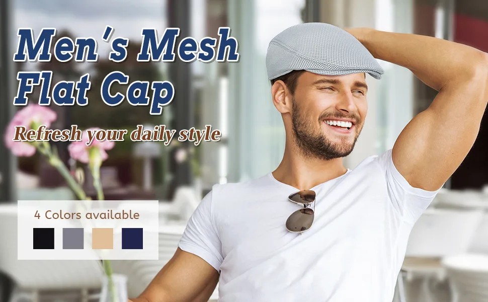 Mens Mesh Flat Cap Breathable Summer Newsboy Hat Cabbie Flat Cap Elegant Colors 4 - product information 2