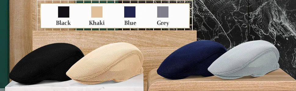 Mens Mesh Flat Cap Breathable Summer Newsboy Hat Cabbie Flat Cap Elegant Colors 4 - product information 4
