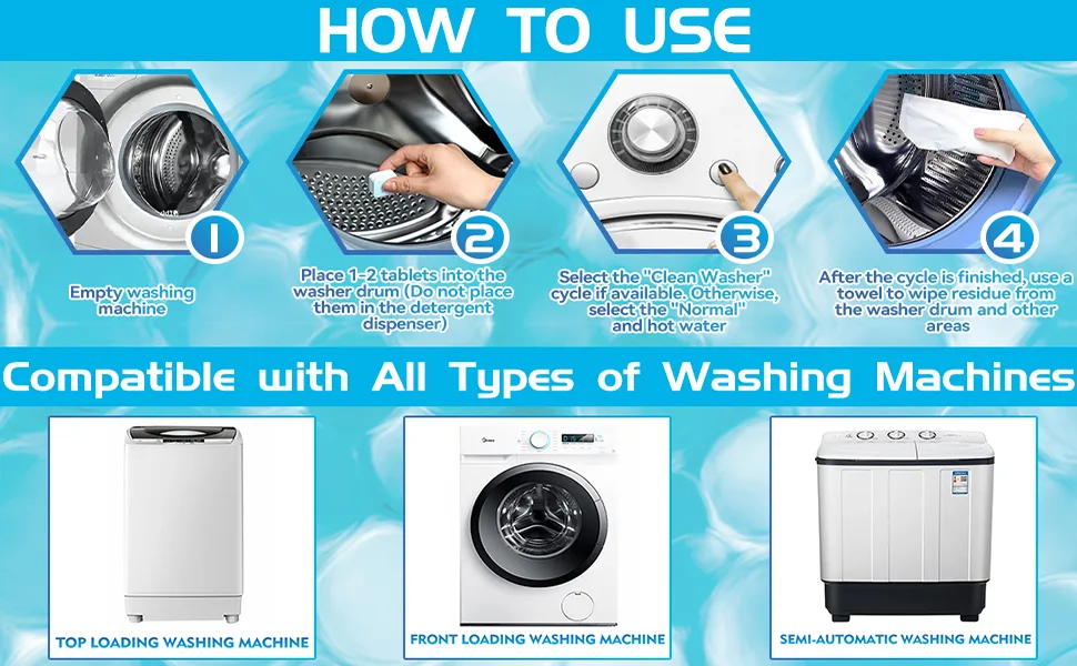 Zimtty Washing Machine Cleaner Descaler 32 Tablets, Deep Washer Machine Cleaner Tablets for HE Front Load and Top Load Washers, Suitable for All Washer Machines - washing machine cleaner