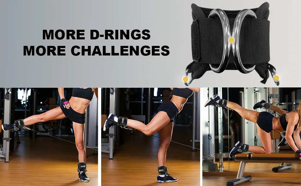 POWER GUIDANCE Ankle Strap for Cable Machine Professional Kickback Ankle Strap for Glute Workouts, Leg Extensions - Adjustable Strap with D-Rings Black - Pair - kickback ankle strap
