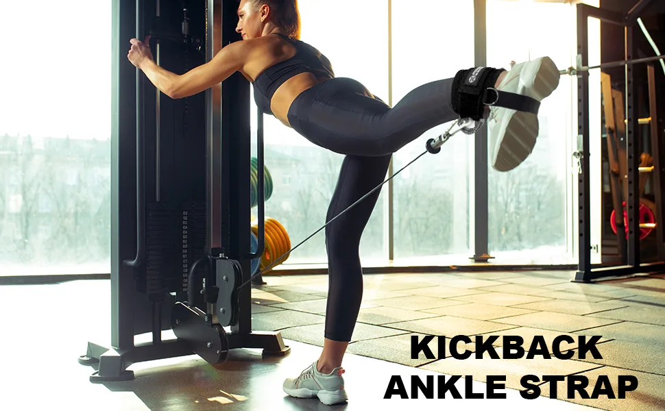POWER GUIDANCE Ankle Strap for Cable Machine Professional Kickback Ankle Strap for Glute Workouts, Leg Extensions - Adjustable Strap with D-Rings Black - Pair - kickback ankle strap