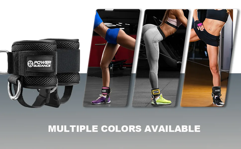 POWER GUIDANCE Ankle Strap for Cable Machine Professional Kickback Ankle Strap for Glute Workouts, Leg Extensions - Adjustable Strap with D-Rings Black - Pair - kickback ankle strap