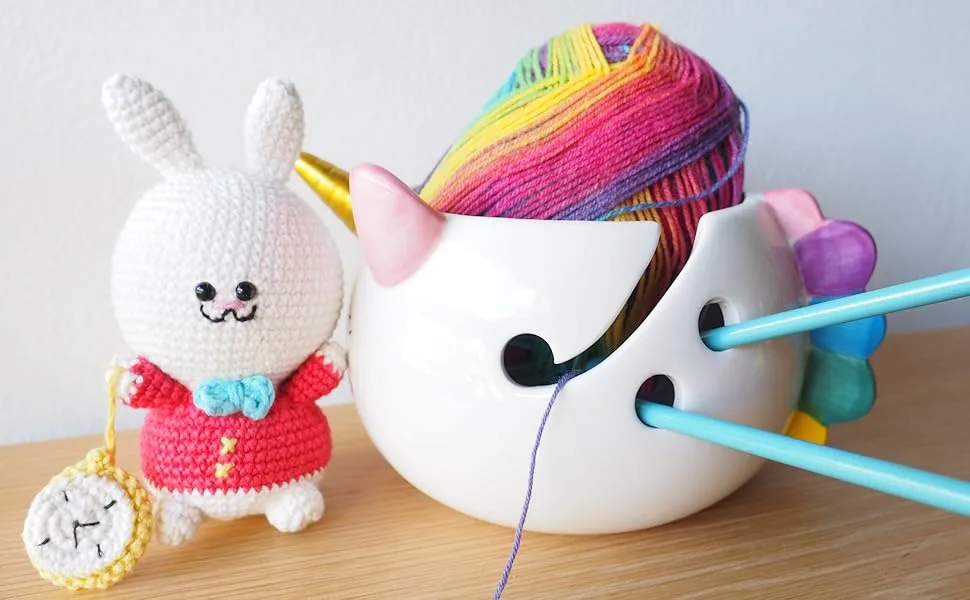 Unicorn Yarn Bowl for Knitting - Ceramic Knitting Bowl Extra Large 8.5- Ceramic Yarn Bowl Crochet Accessories Yarn Holder Storage Gift for Knitters - Back