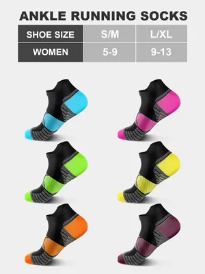 PAPLUS Compression Running Socks Women (6 Pairs), Ankle Athletic Socks Low Cut with Arch Support Mix of Colors(6 Pairs) Small-Medium - circulation socks