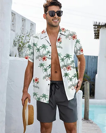 Hawaiian Shirts for Men Casual Button Down Beach Shirts Mens Short Sleeve Floral Shirts Palm Trees Orange Medium - product information 3