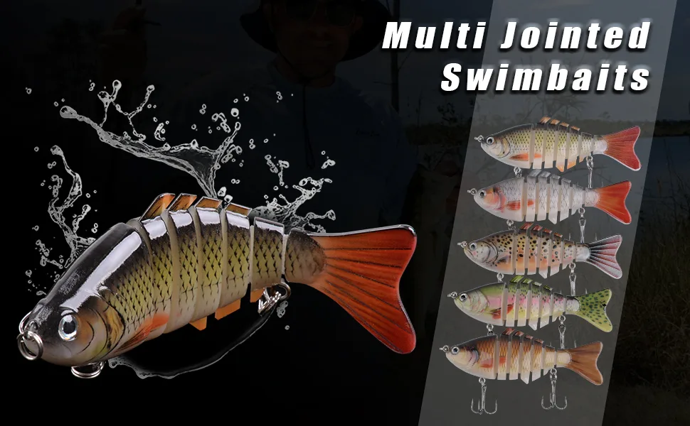 Fishing Lures for Bass Trout, 5pcs Segmented Multi Jointed Swimbaits Slow Sinking Swimming Lures Bionic Hard Bait for Freshwater Saltwater Type A - 3.94",0.5oz - multi jointed swimbaits