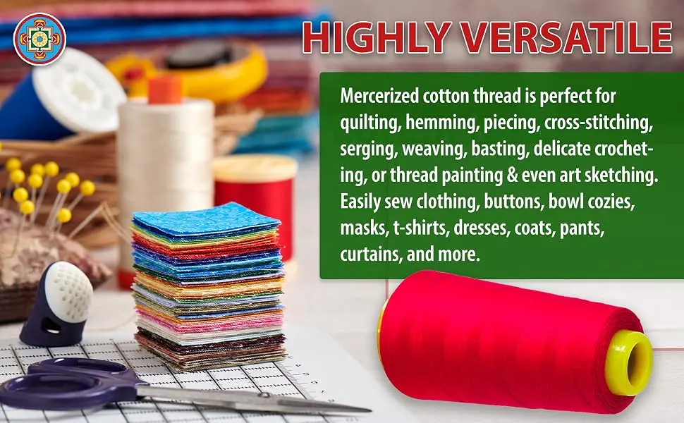 Mandala Crafts White Mercerized Cotton Thread for Sewing Machine Hand Sewing - 50WT Cotton Cone Sewing Thread - 2400 YDs 50S/2 Machine Quilting Thread Cotton Embroidery Thread 2 Rolls 2400 Yards White - Mercerized Cotton Thread Quilting Thread All Purpose Thread for Sewing Machine Serger Embroidery