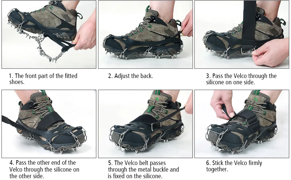 Crampons for Ice Snow Spike Cleats for Hiking Boots Walk Traction Microspikes Walking Stainless Shoe Grips Climbing Black X-Large - steps