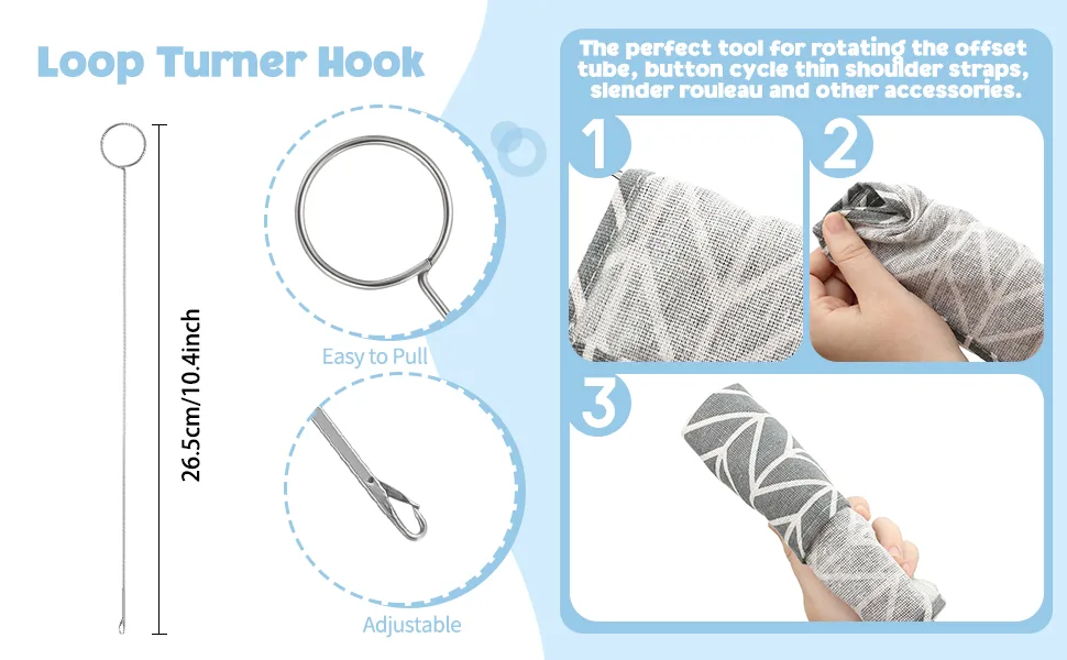 6 Pieces Sewing Loop Kit, Include Loop Turner Hook Flexible Drawstring Threader Metal Tweezers Long Loop Turner Tool with Latch for Fabric Belts Strips DIY Knitting Accessories - product information 4