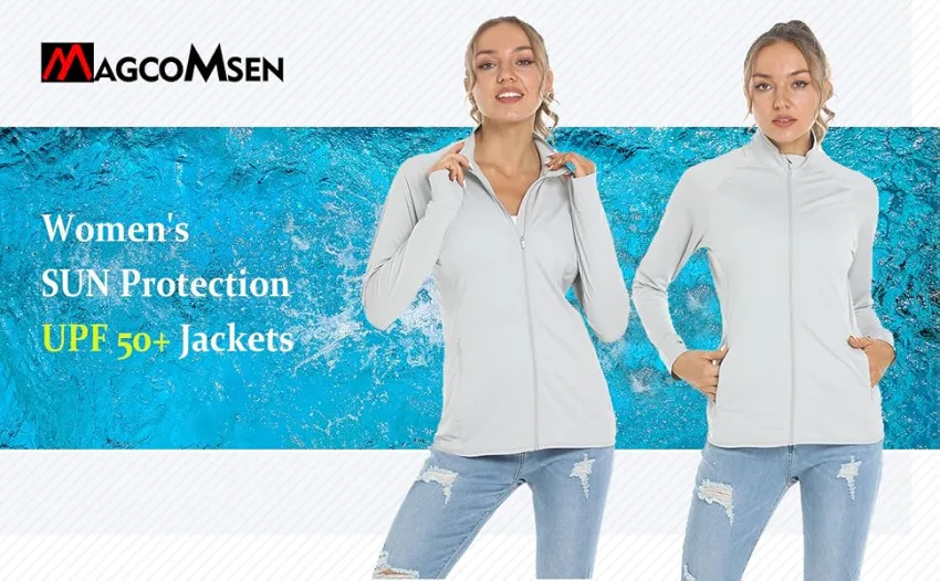 MAGCOMSEN Women's Athletic Jacket Lightweight Long Sleeve UPF 50+ Shirts Full Zip Sun Protection Hiking Shirt Zipper Pockets Medium Navy - product information 19