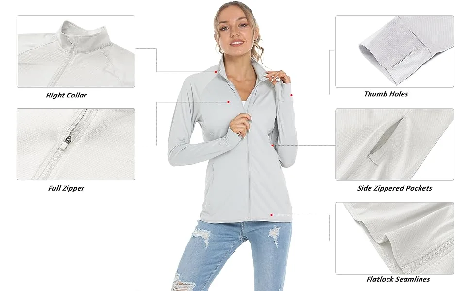 MAGCOMSEN Women's Athletic Jacket Lightweight Long Sleeve UPF 50+ Shirts Full Zip Sun Protection Hiking Shirt Zipper Pockets Medium Navy - product information 22