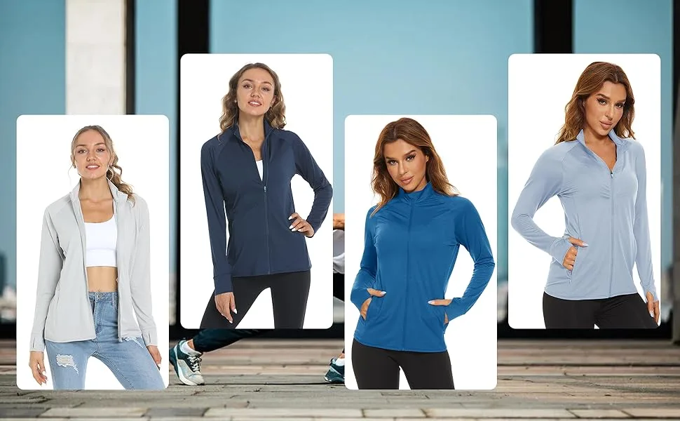 MAGCOMSEN Women's Athletic Jacket Lightweight Long Sleeve UPF 50+ Shirts Full Zip Sun Protection Hiking Shirt Zipper Pockets Medium Navy - product information 24