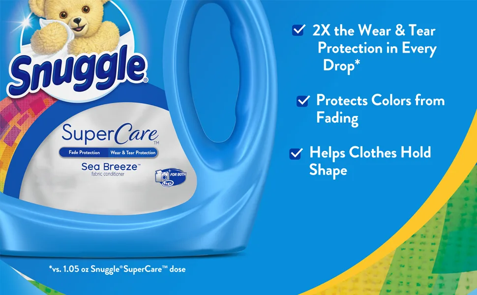 Snuggle SuperCare Laundry Fabric Softener Liquid, Sea Breeze, 2X Concentrated Fabric Conditioner, 150 Loads - fabric softner liquid