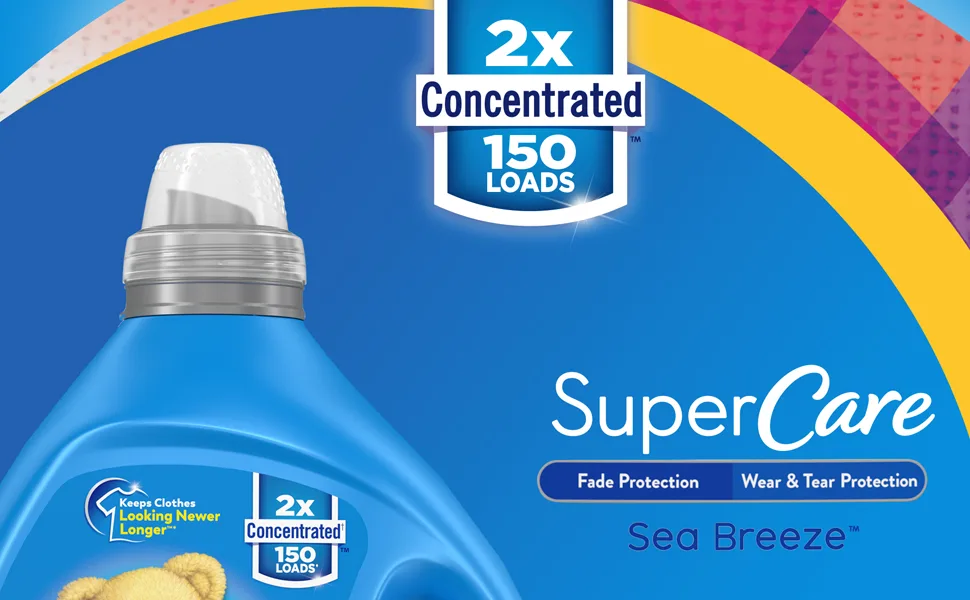 Snuggle SuperCare Laundry Fabric Softener Liquid, Sea Breeze, 2X Concentrated Fabric Conditioner, 150 Loads - snuggle 2x