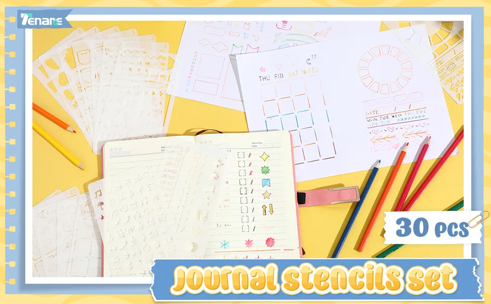 30 Pcs Journal Stencils Planner Stencils Plastic Ultimate Productivity Dot Journal Stencils DIY Drawing Templates Set for Journal Notebook Scrapbook Christmas Cards Decor, 4 x 7 Inch (Stylish Style) - product information 1