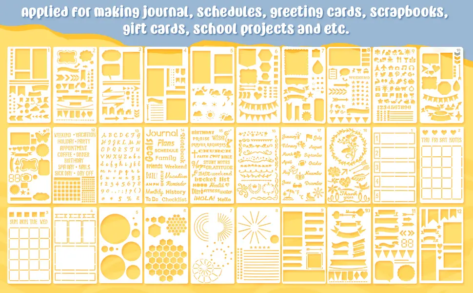 30 Pcs Journal Stencils Planner Stencils Plastic Ultimate Productivity Dot Journal Stencils DIY Drawing Templates Set for Journal Notebook Scrapbook Christmas Cards Decor, 4 x 7 Inch (Stylish Style) - product information 6