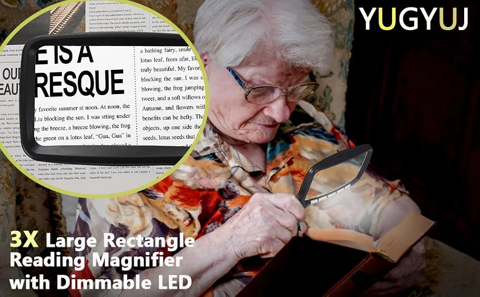 Magnifying Glass with Light, Folding Handheld 3X Large Rectangle Lighted Magnifier with Dimmable LED for Macular Degeneration Seniors Reading Newspaper, Books, Lighted Gift for Low Visions - magnifying glass