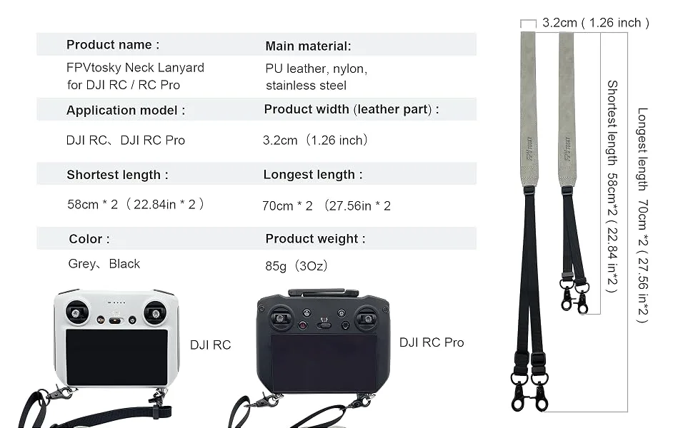 FPVtosky Lanyard for DJI RC & RC Pro Controller , DJI Mini 3 Pro Lanyard RC Neck Strap , Soft Leather Lanyard Compatible with Mavic 3 / Air 2s / Mini 2 / Mavic air 2 Remote Controller Accessories - product information 7